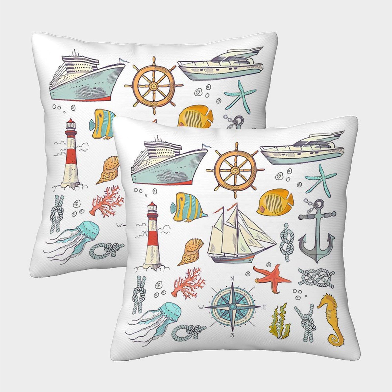 QFVANSIYO Nautical Style 3D Printed Microfiber Pillowcase Ocean Decorative Bedroom Pillow Cover for Adults Teens Home 50x50cm