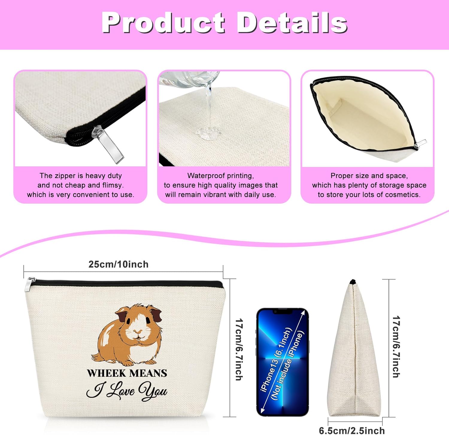 Guinea Pig Gift Makeup Bag Animal Lover Gifts Cosmetic Bag Guinea Pig Themed Gifts Christmas Birthday Gifts For Her Him Animal Lovers Friends Travel Bag - Image 6