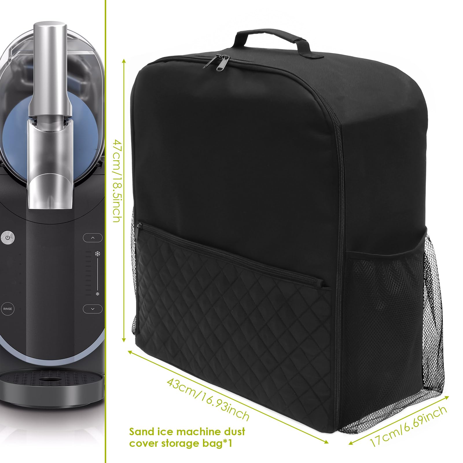 Slush Maschine Aufbewahrungstasche,Staubschutz,Slush Maschine Staubschutzhülle mit Seitlichen Netztaschen,Leichtgängiger Reißverschluss,Handliches Design für den Täglichen Gebrauch(schwarz)