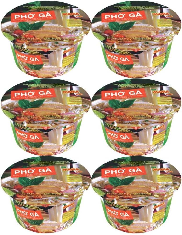 MAMA Instant Rice Noodle Style Vietnamese Pho Ga Vermicelli Bowl Chicken Flavours 65g (Pack of 6) by CNMART