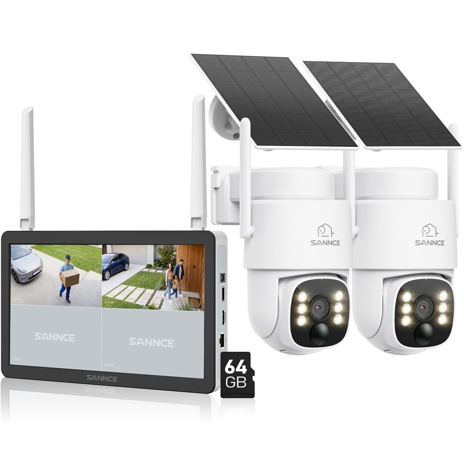 SANNCE 4MP Überwachungskamera Aussen WLAN Solar Kabellos Set mit Monitor