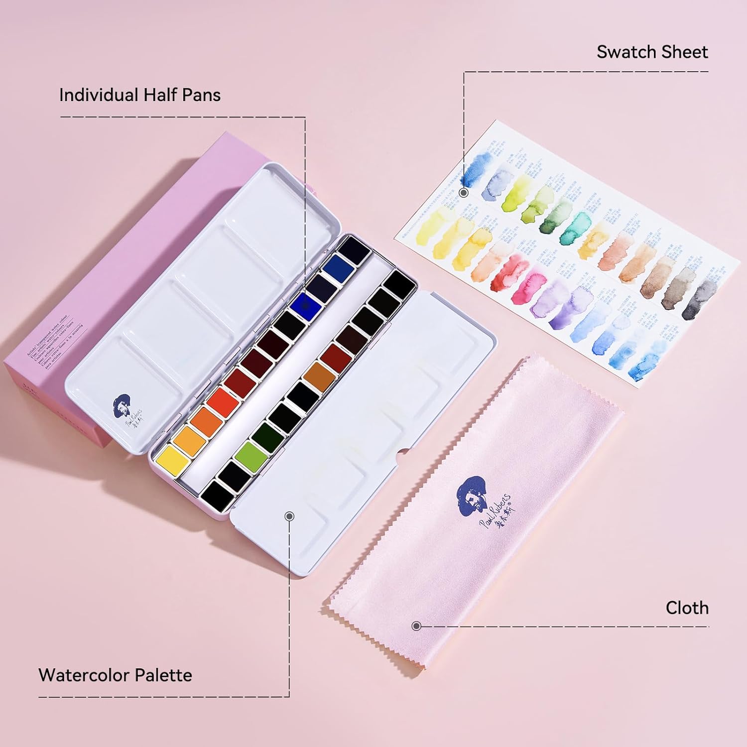Paul Rubens Professional Watercolor Paint Set Artist Grade, 24 Vivid Colors&Watercolor Brushes Set, Synthetic Squirrel Hair Paint Brushes kit for Artists, Adults and Hobbists