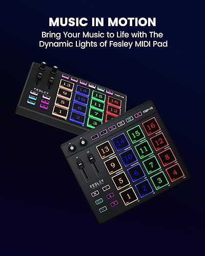 Miniatura 2 de Fesley MIDI Pad Beat Maker, controlador de teclado MIDI USB con 16 almohadillas de batería para principiantes, 2 desvanecedores y perillas