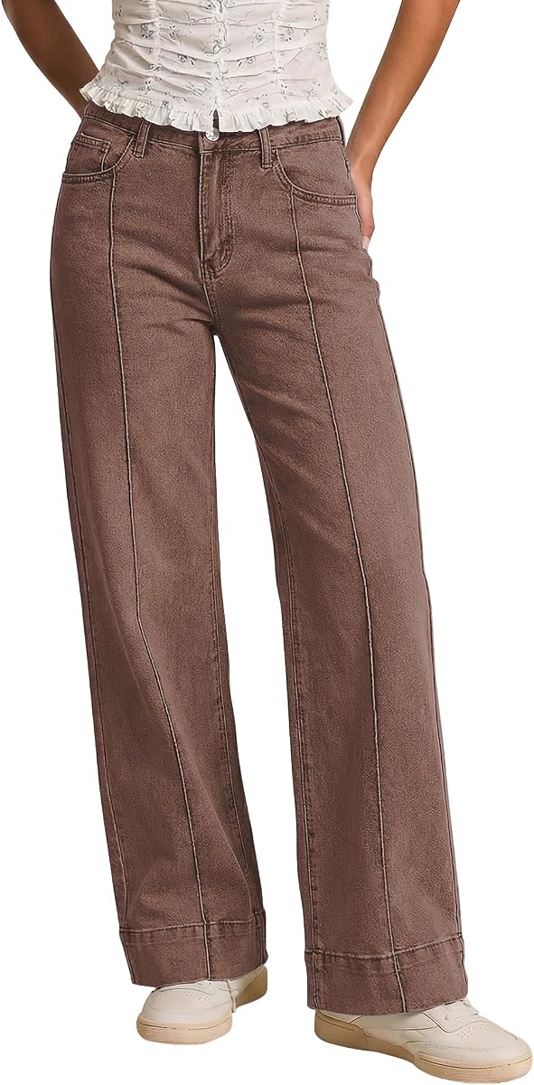 luvamia Wide Leg Jeans for Women Trendy High Waist Straight Leg Baggy Jeans Stretchy Denim Trouser Pants