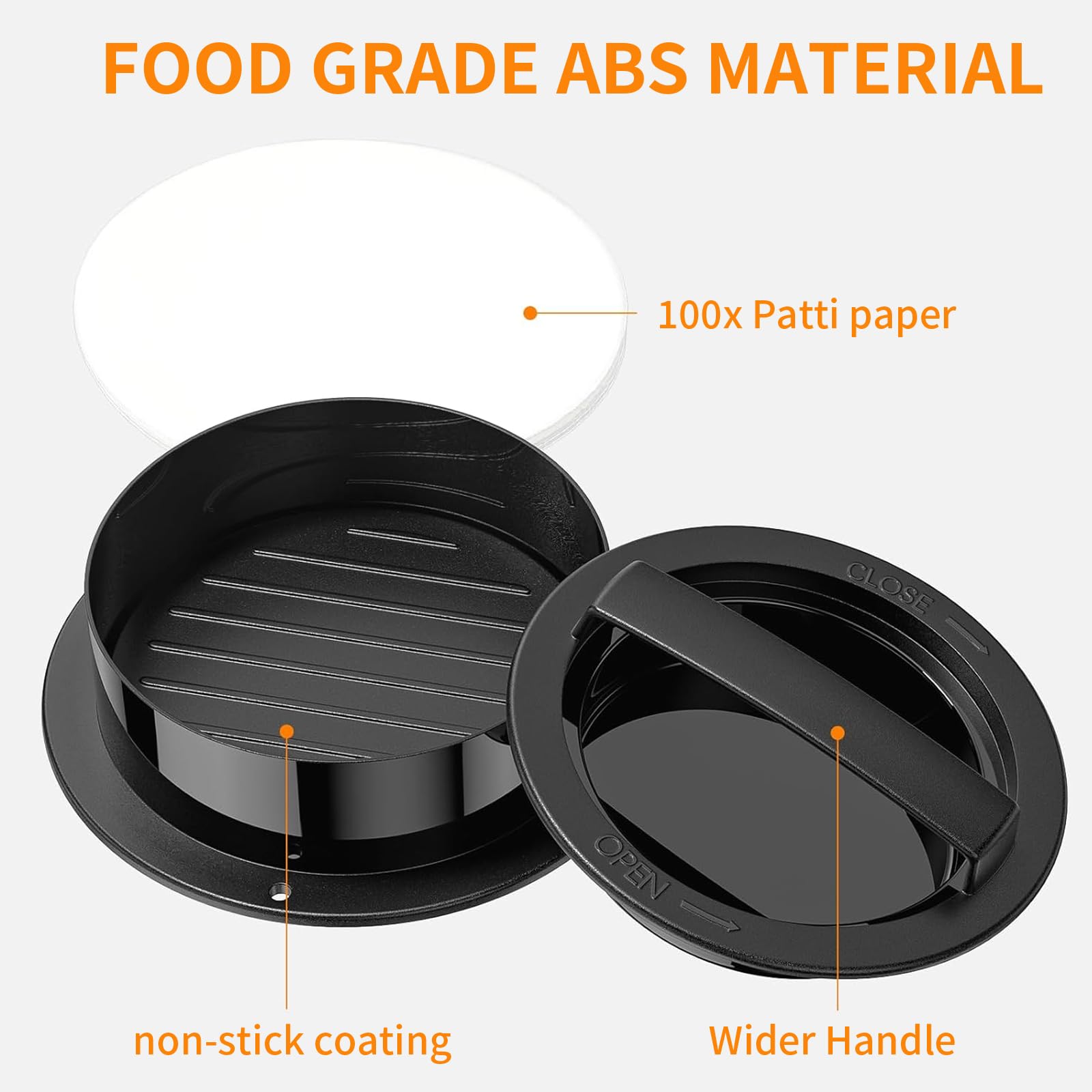 Pressa per hamburger, hamburger Pattie Presse 3 in 1, set di 50 pezzi di carta cerata