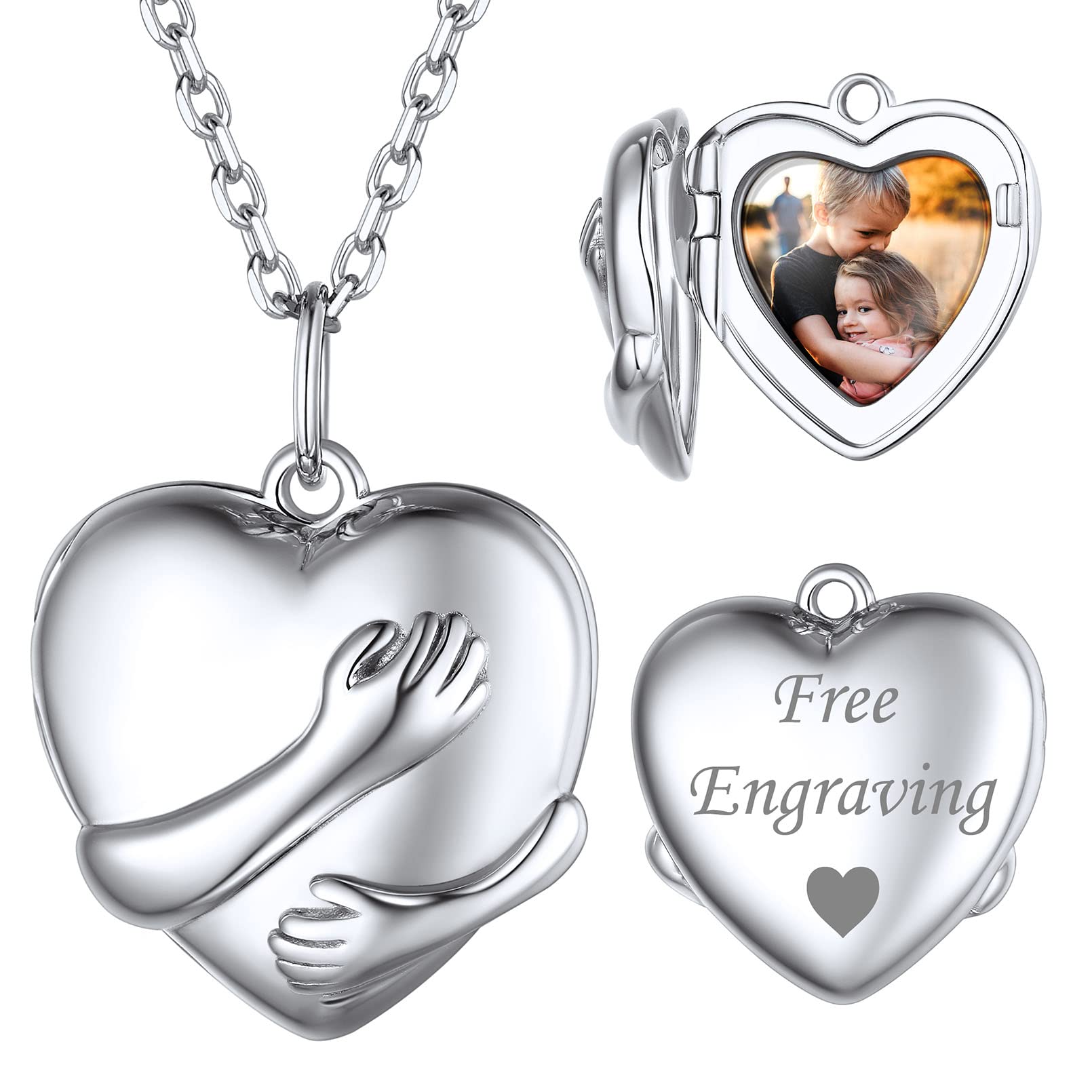 ChicSilver 925 Silber Medaillon für Damen Frauen Herzform Umarmung mit Hände Halskette mit Geschenkebox für Weihnachten Geburtstag Valentinstag