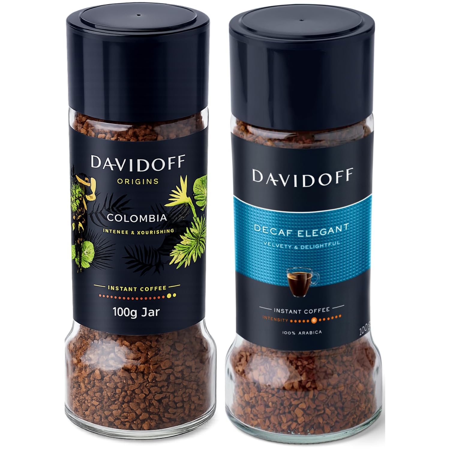 Davidoff Decaf Elegent & Colombia Instant Coffee Combo Pack (2x 100g) Glass Bottle Jar By COUGAR | Intense & Nourishing Flavor Profile | Premium 100% Arabica Colombian Coffee | Smooth Medium Roast Coffee for Home & Office - (IMPORTED)-picture-12