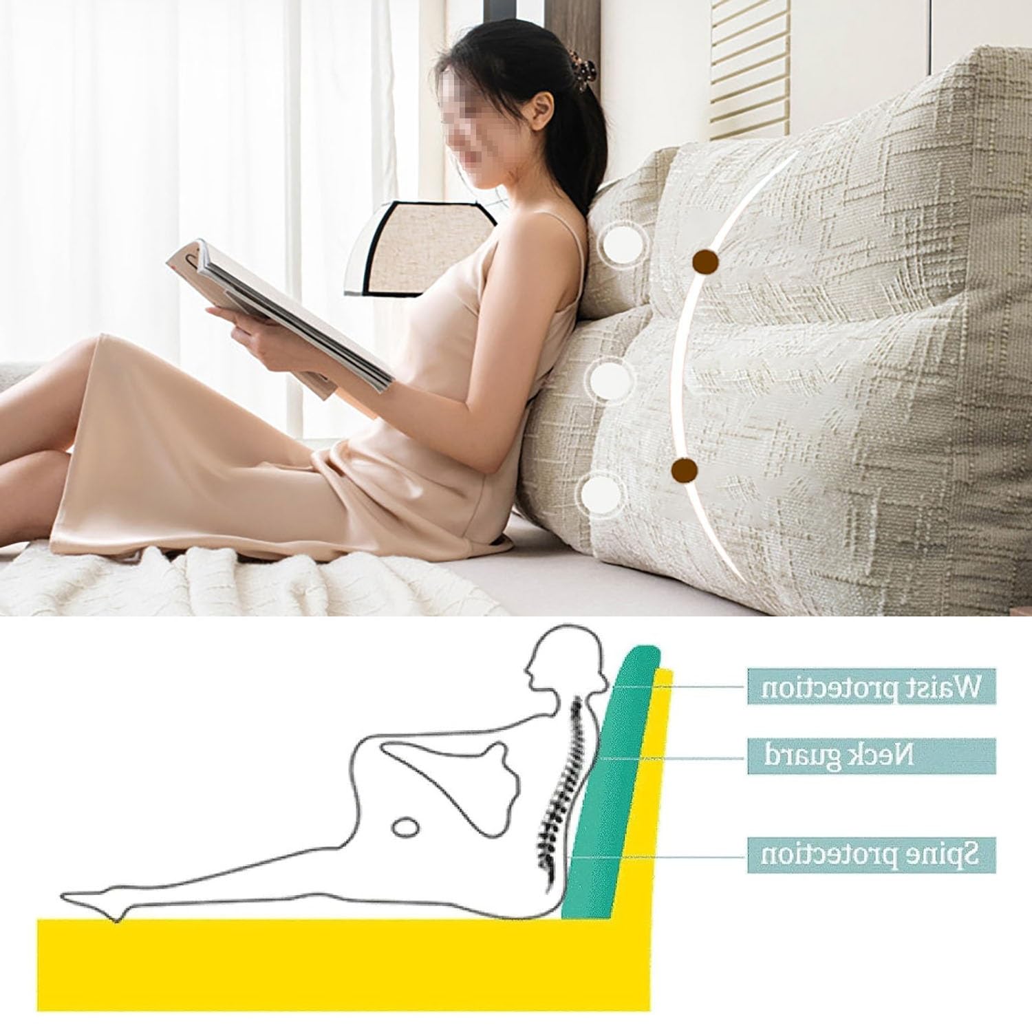 Cuscini Schienale Letto E Divano, Singolo/Matrimoniale Cuscini Testata Letto 60/70/90cm Comodo Cuscino da Lettura Cuscini di Supporto lombare/Schiena Fodera Rimovibile(A2,90x50x18cm)