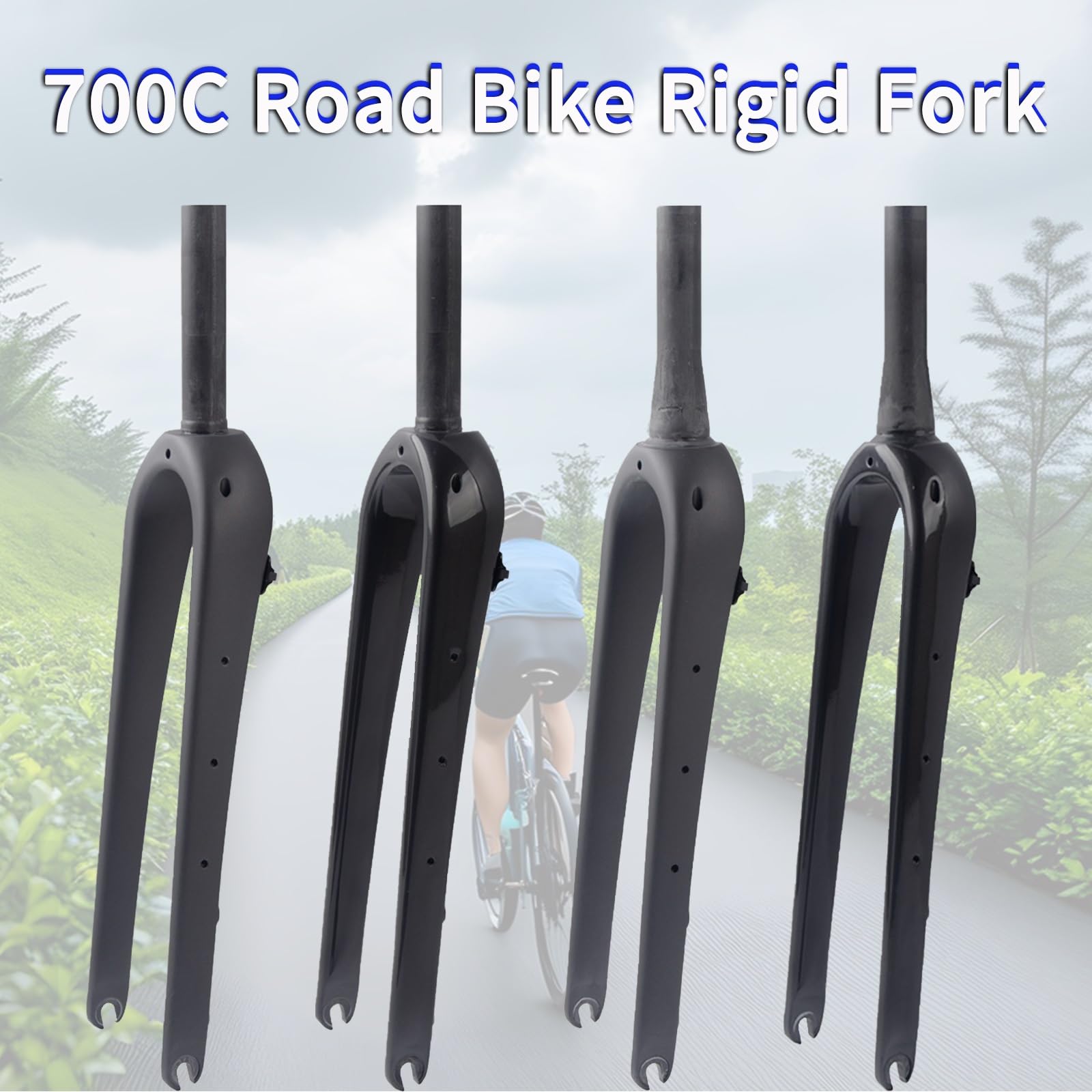 Fourche Gravel 700C en Fibre de Carbone pour vélo de Route, Rigide, Frein à Disque 28,6 mm, Tube Droit/Conique 1-1/8", axe traversant QR 100 mm, Avant pour pneus 55C