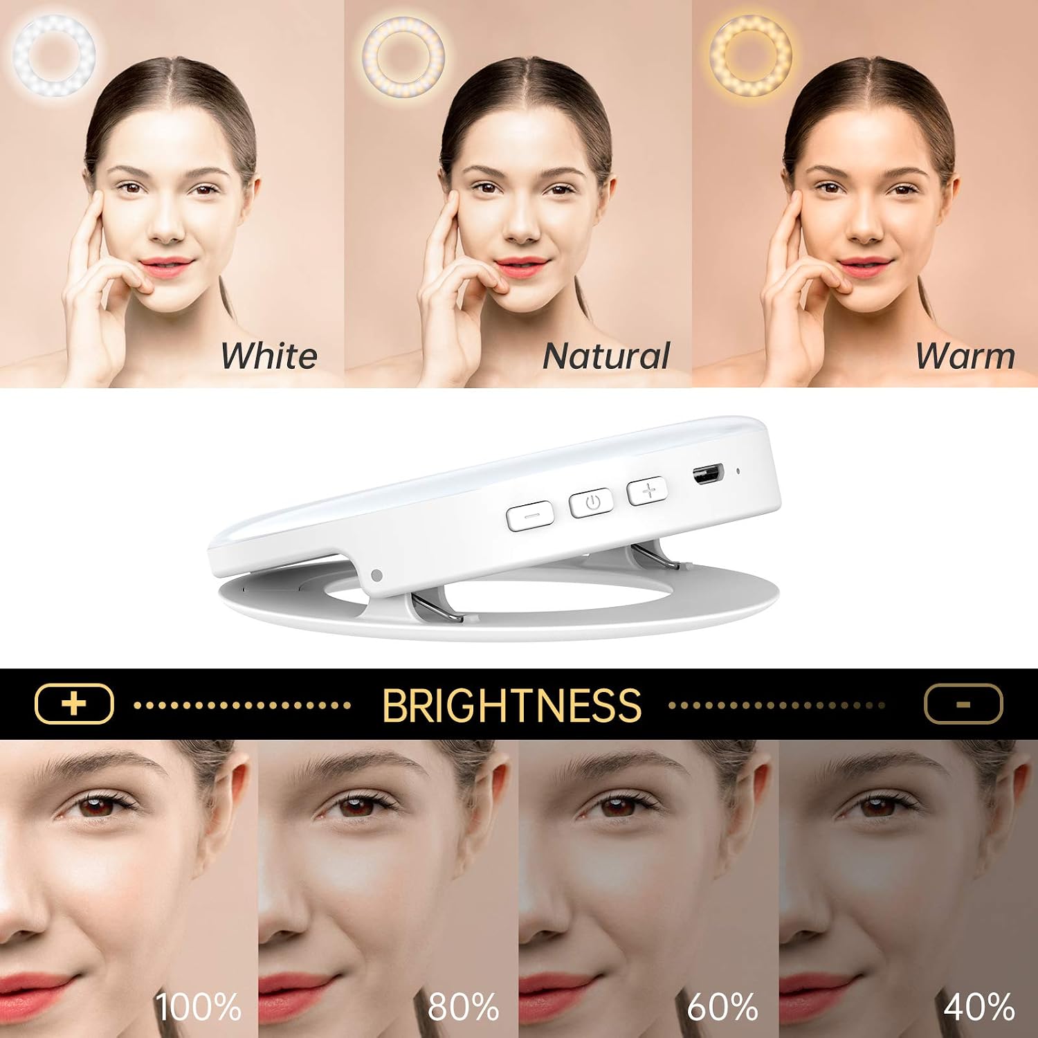 Meifigno Upgraded Selfie Ring Light [3 Light Modes] [Rechargeable], Adjustable Brightness Clip on Laptop/iPhone/iPad, LED Circle Light for Video Conferencing/Zoom Meeting/YouTube Live Stream Makeup