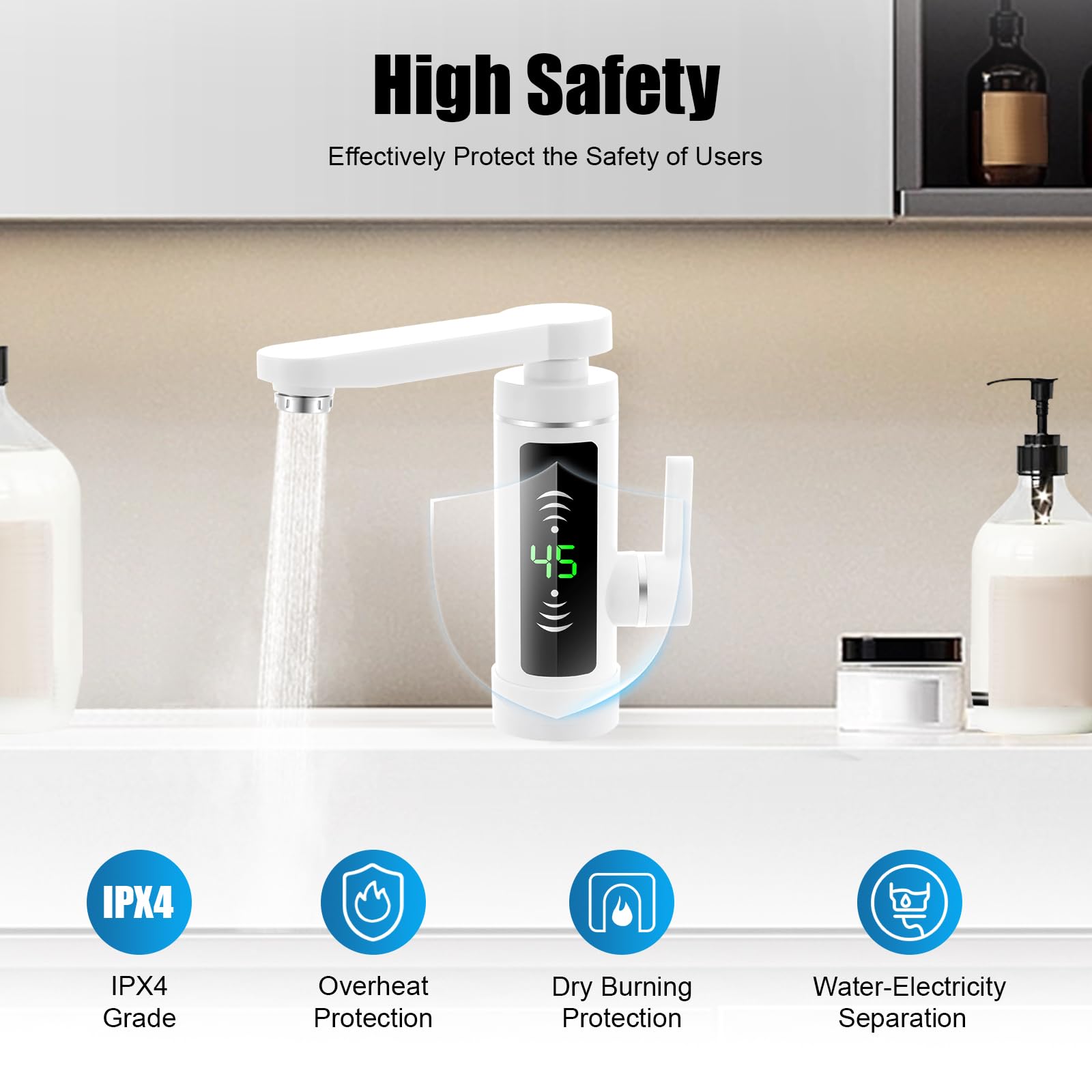 Elektryczny kran grzewczy, 3 kW, elektryczny podgrzewacz wody ze stali nierdzewnej 304, kran do łazienki, kuchni, natychmiastowej ciepłej armatury, obracany o 360º, armatura kuchenna, do kuchni i