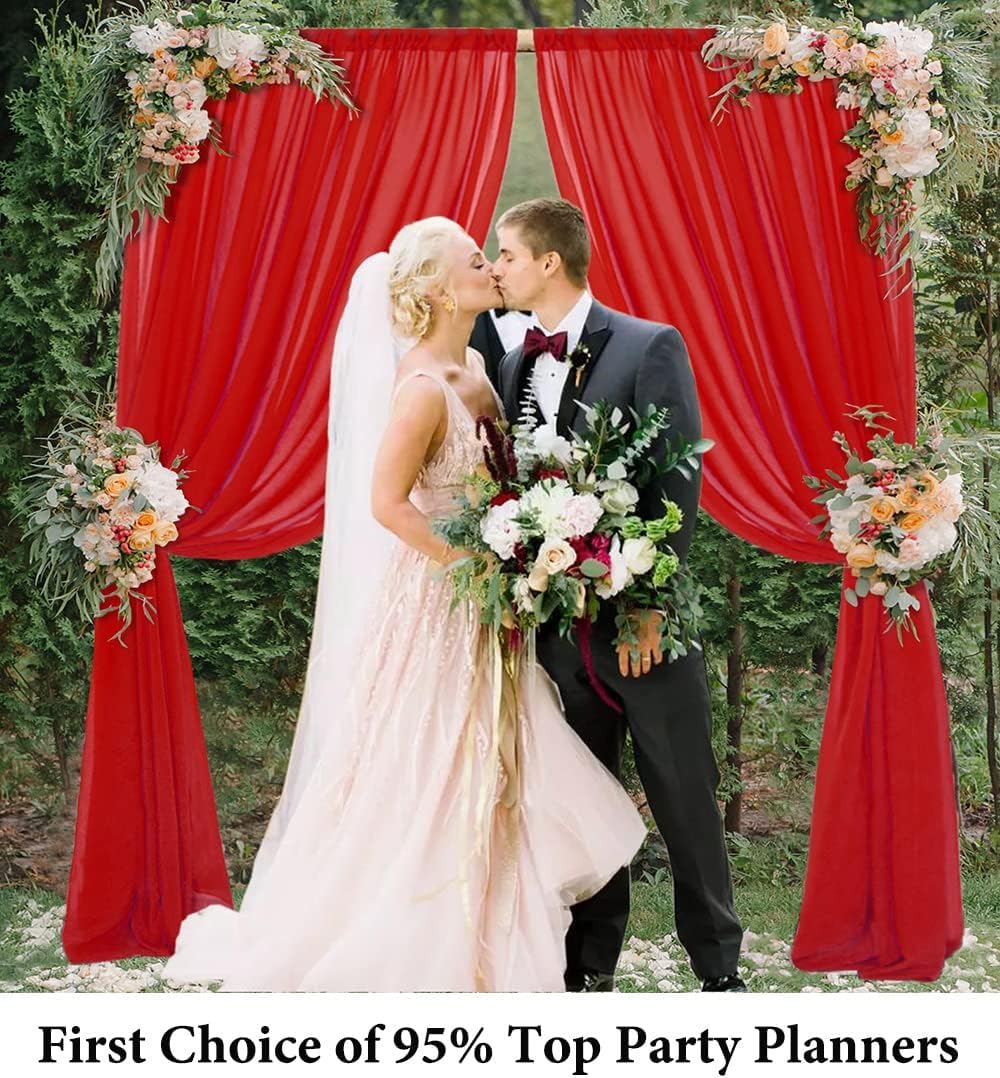 DUOBAO Red Chiffon Backdrop Curtain-2 Panels 29x96-Inch Wedding Backdrops Drapes Beach Curtains for Living Room Voile Window Photography Background for Weddings Ceremony