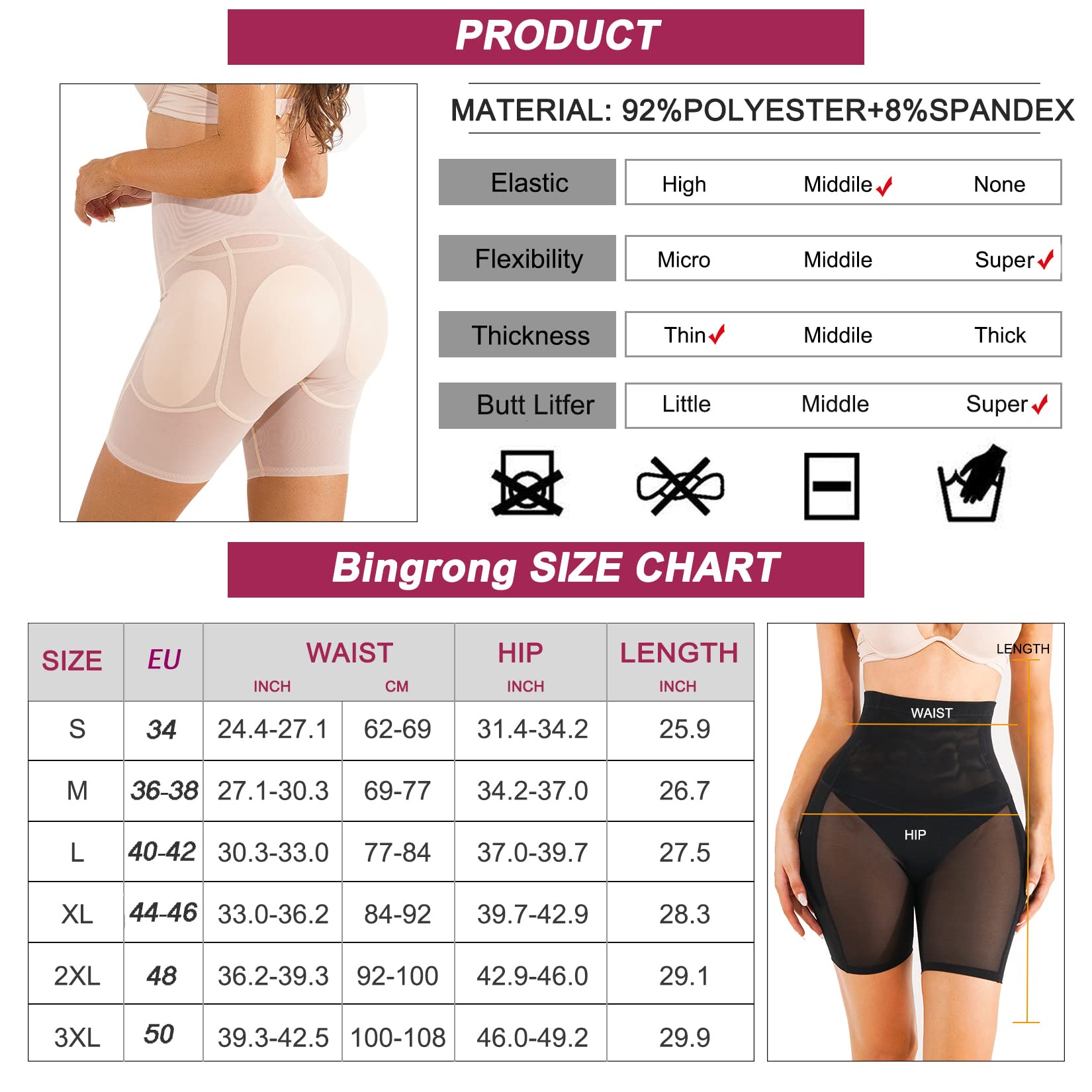 Damskie majtki push-up, wyszczuplające brzuch, z nogawkami, modelujące pośladki, wysoka talia, oddychające majtki modelujące figurę