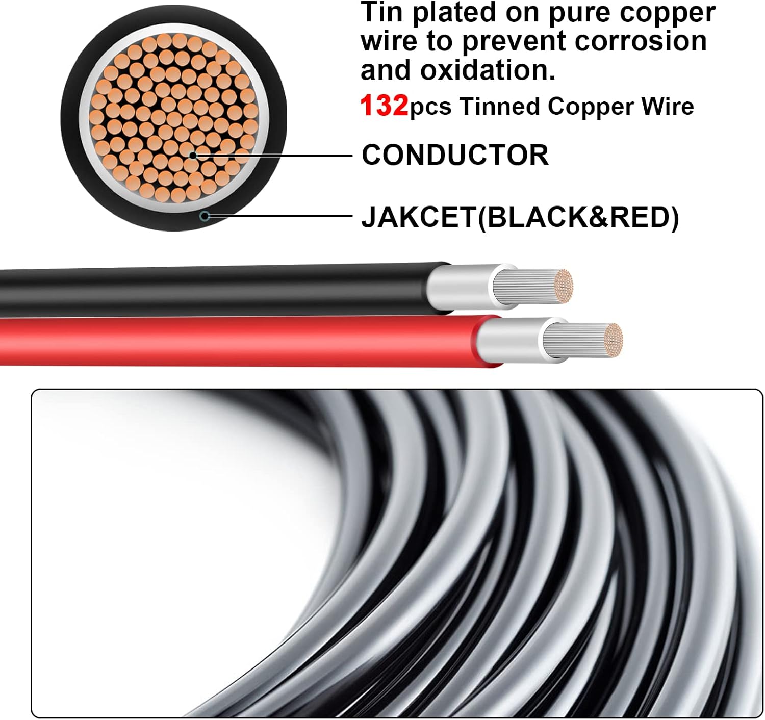8 Gauge Battery Cable, 8 AWG Battery Cable Connect Battery and Charge Controller for RVs, Trucks, Motorcycles, Automotive, Solar Panels (8AWG 16FT)