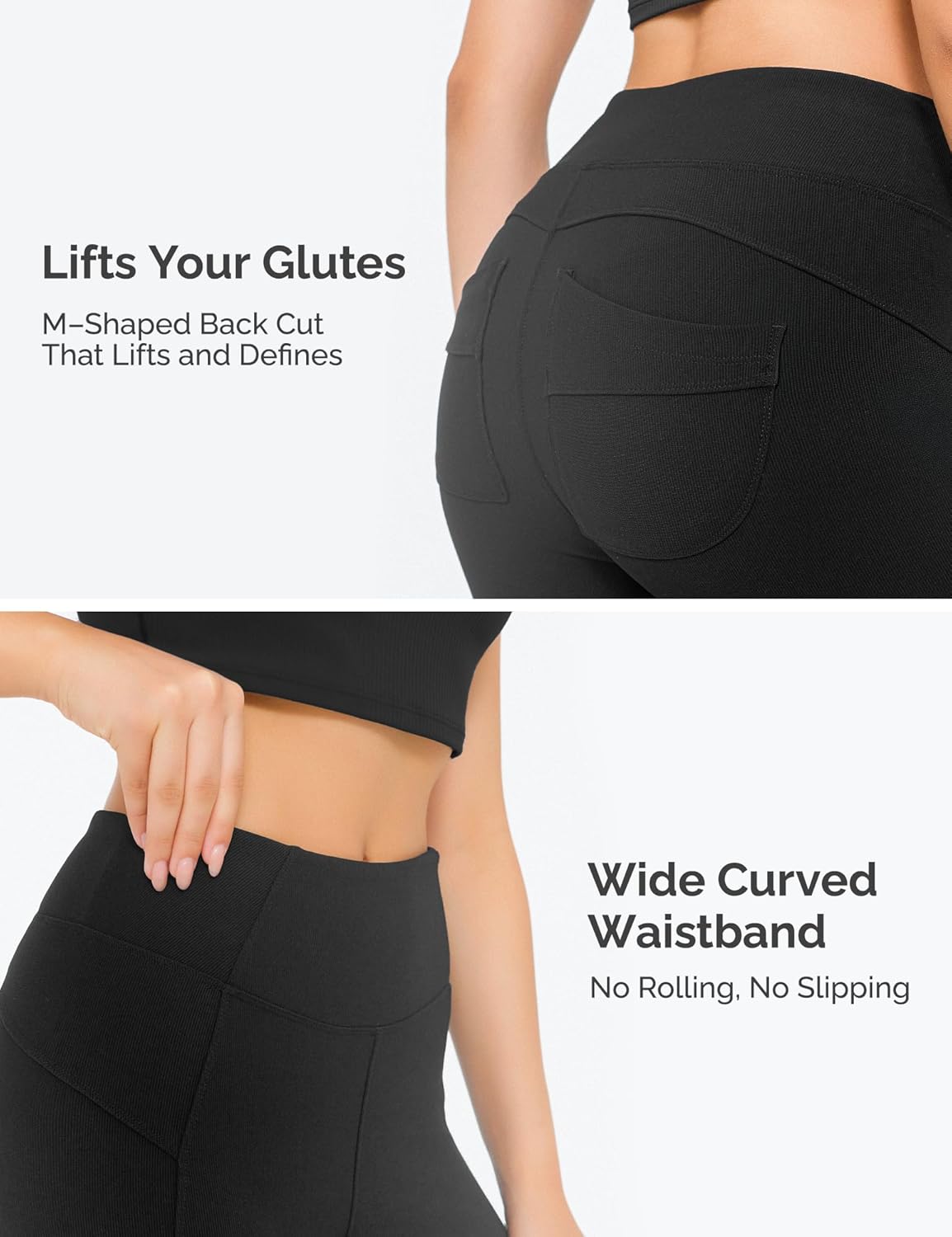 High Waisted Flared Pants with 2 Back Pockets, Ribbed Stretchy Casual Pants for Women, Bootcut Yoga Pants 30'' - Image 6