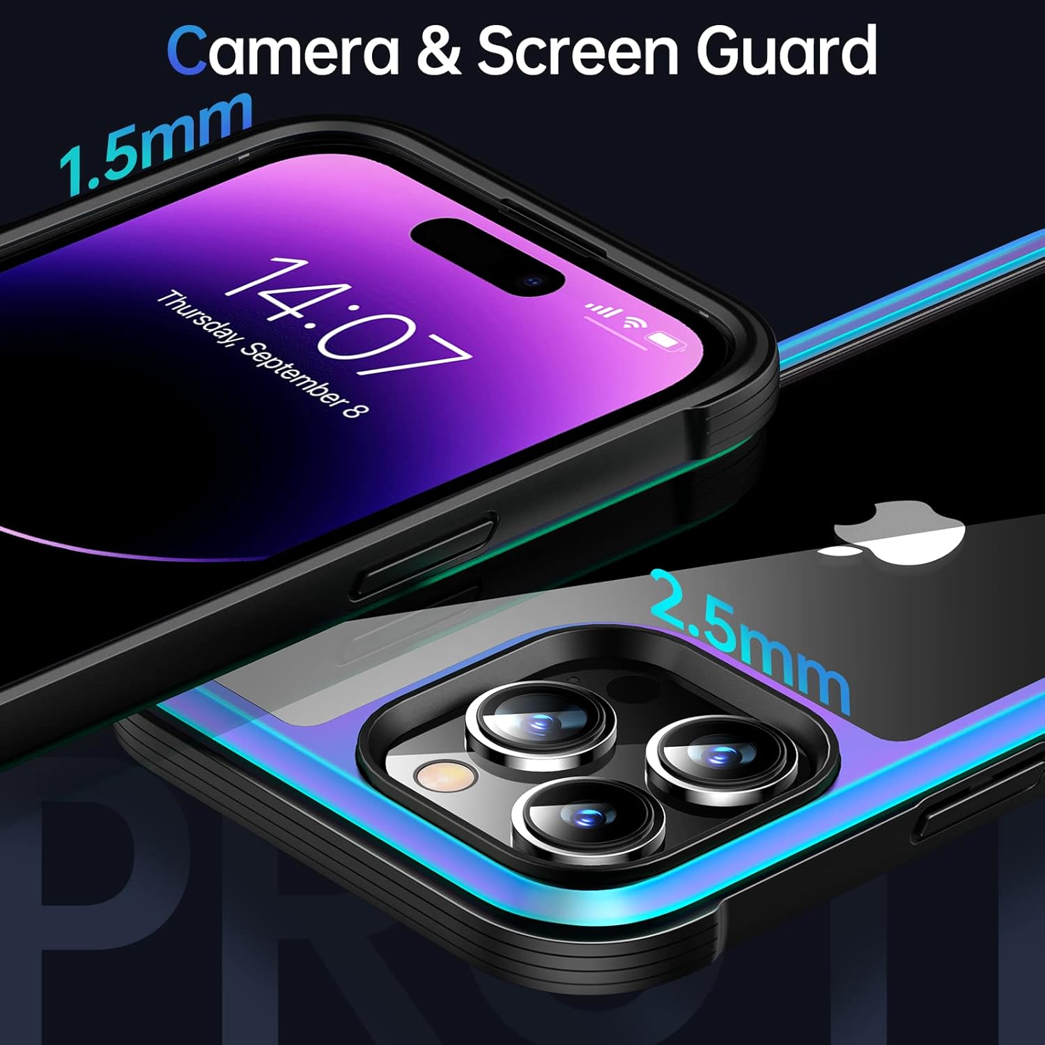 Meifigno Rainbow Series for iPhone 14 Pro Case with Aluminum Frame & 3X Shockproof Bumper & Clear Back, [3X Military Grade Drop Protection], Protective Phone Case iPhone 14 Pro 6.1inch, Iridescent