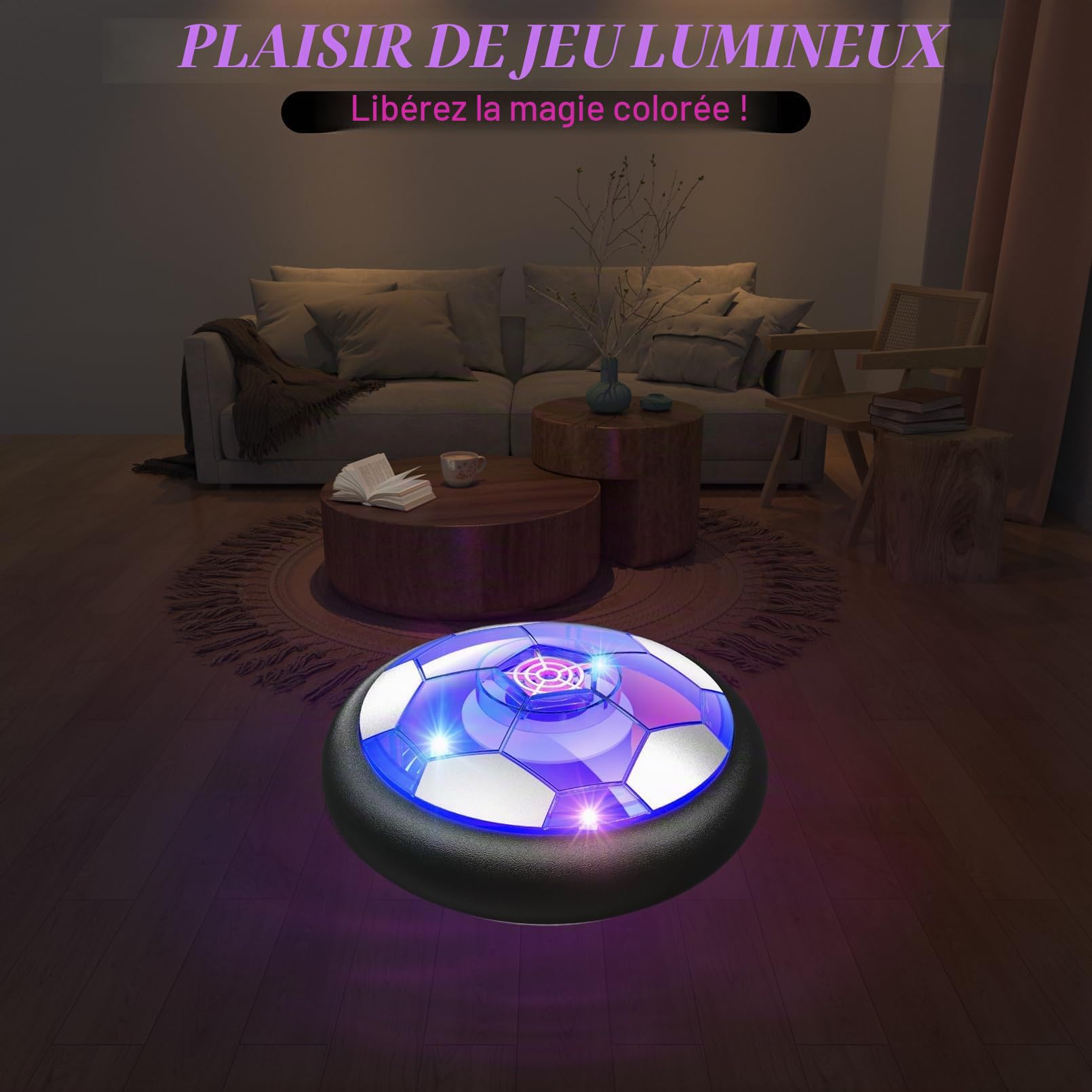 Ancesfun Air Football Set avec 2 Buts, Ballon de Toys Hover Power Football Rechargeable avec LED, Soccer Ball de Puissance d'air pour Les Jeux Extérieurs D'intérieur de Garçons Filles Âge 3-12+