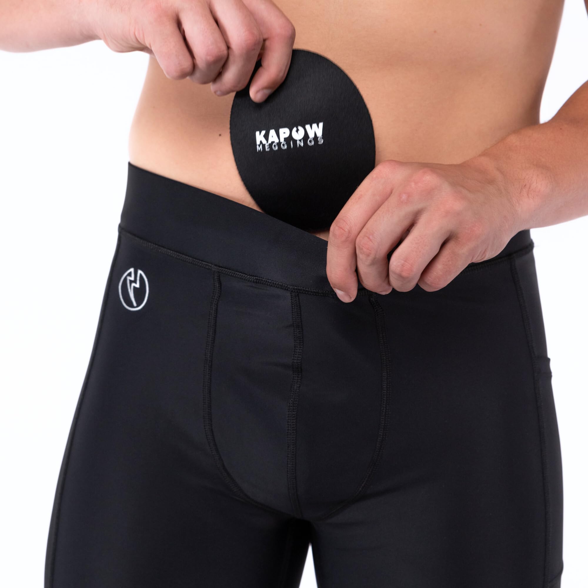 Kapow Meggings Herren Performance Leggings mit abnehmbarem Frontpolster - Sportliche Kompressionsleggings mit Taschen, ideal für Laufen, Fitness und Training