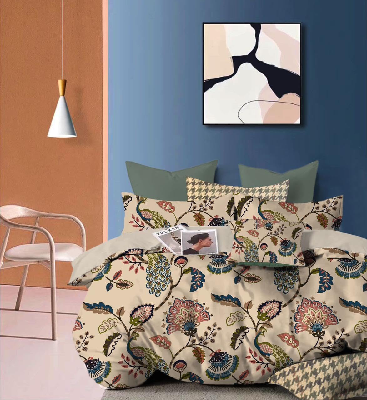 Slazie 300 TC Premium Cotton Double Bed Duvet Cover with Zipper |King Size Rajai Cover|Dohar Cover for Double Bed|Blanket Cover |Soft|Summer |King Size Dohars|90x100 Inches|Beige Floral(AS 029)-image-9