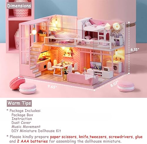 Miniatura 9 de TuKIIE Kit de casa de muñecas en miniatura con muebles a escala 124 miniaccesorios de casa de muñecas de madera a prueba de polvo y movimiento