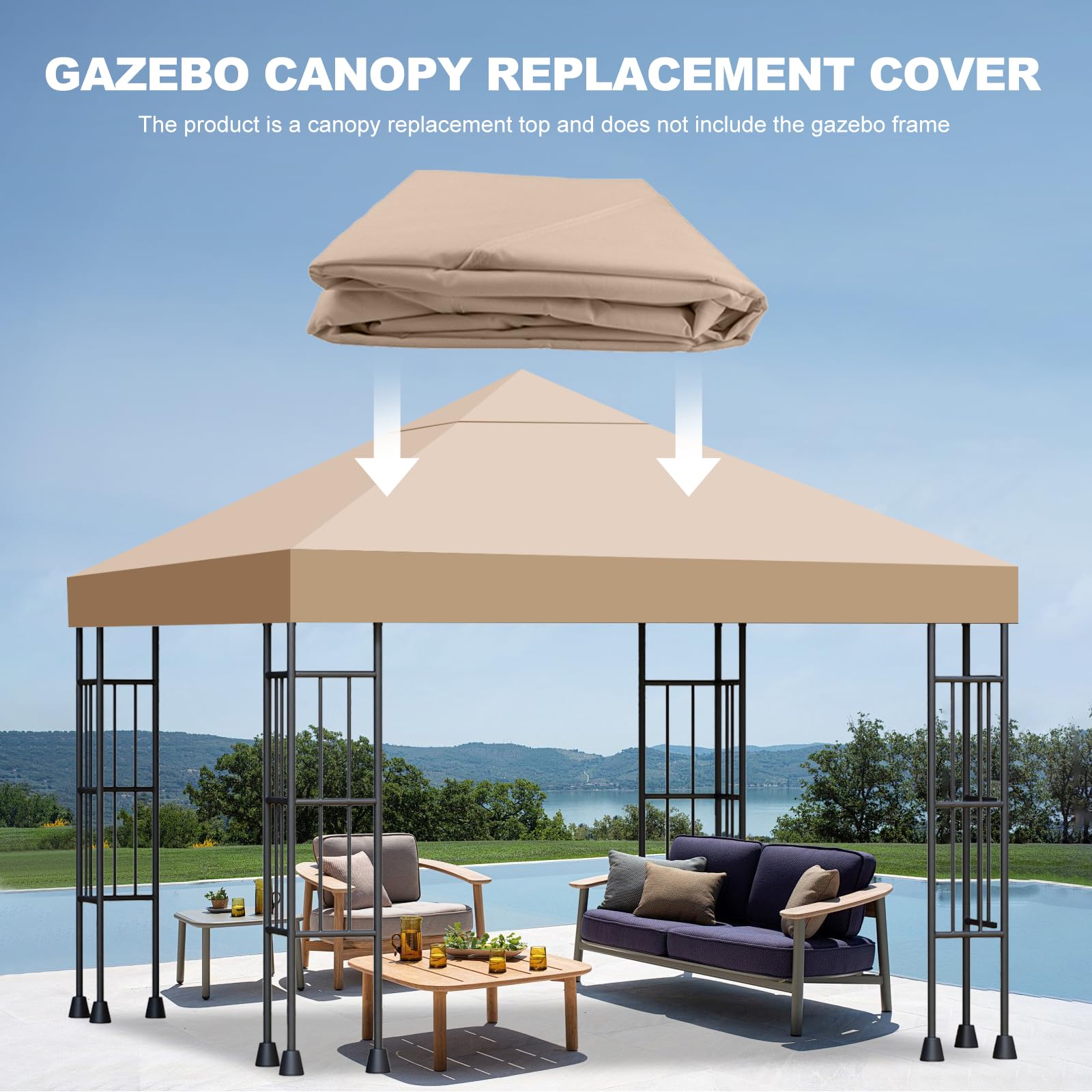 Tetto di Ricambio per Gazebo 3x3 m - Telo Ricambio Gazebo - Copertura Gazebo Rimovibileer, Tetto di Ricambio per Gazebo Giardino Impermeabile e Anti-UV per Giardino, Terrazza, Campeggio