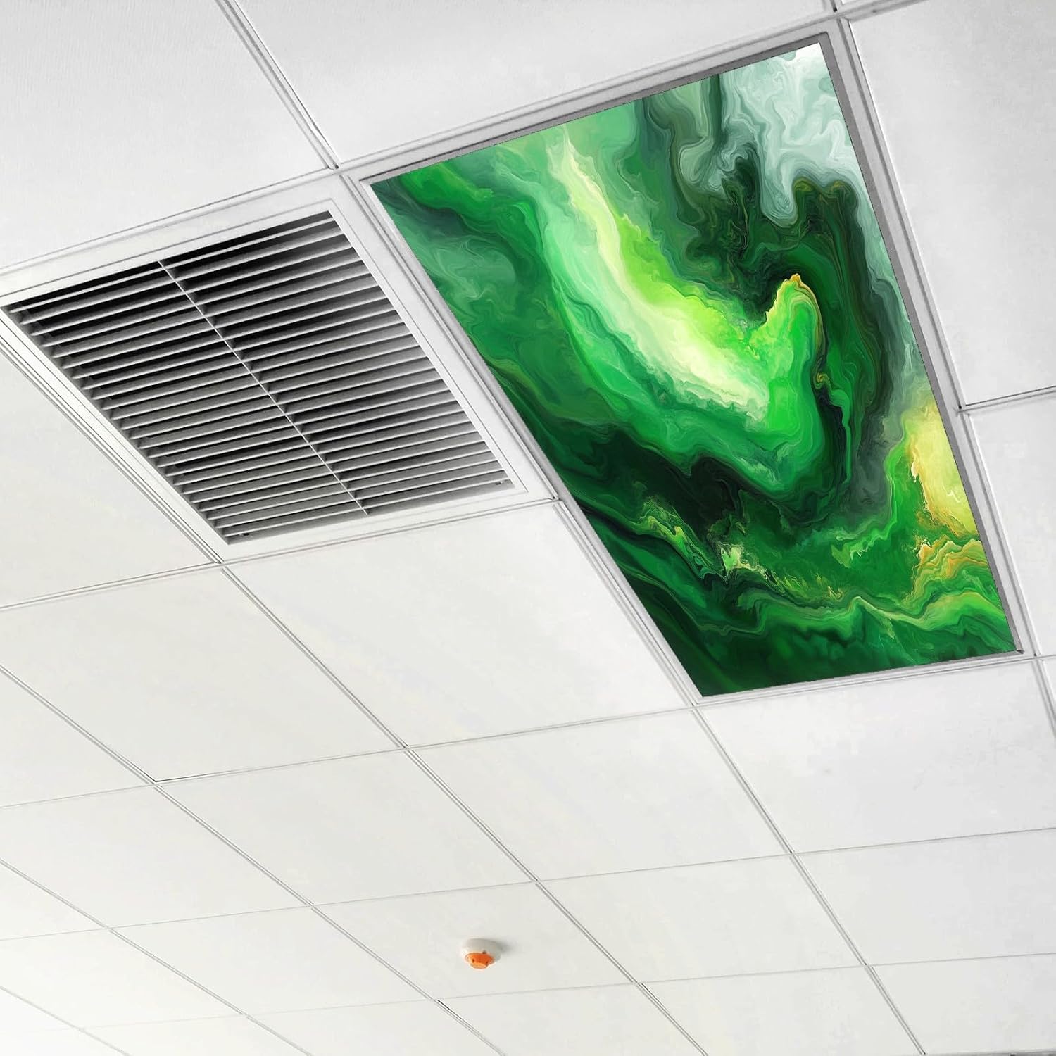 Green Marble Fluorescent Light Covers for Ceiling Lights Classroom Office Decorative Drop Ceiling Light Cover Filters Hospital Home Ceiling Decor 47.2'' x 23.6''