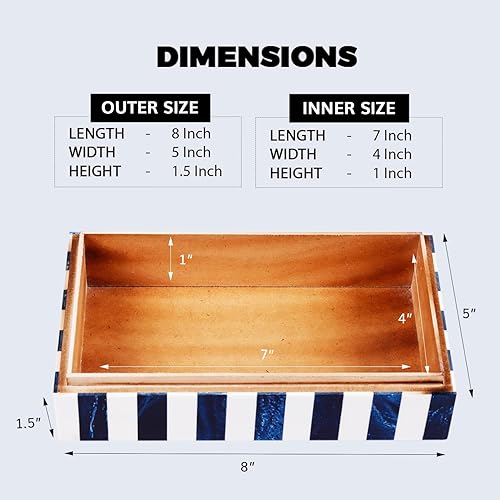 Miniatura 2 de Handicrafts Home Organizador para joyas y caja de almacenamiento, joyero decorativo para mujer, estampado de cheurón blanco y azul, 8 x 5 x 1.5