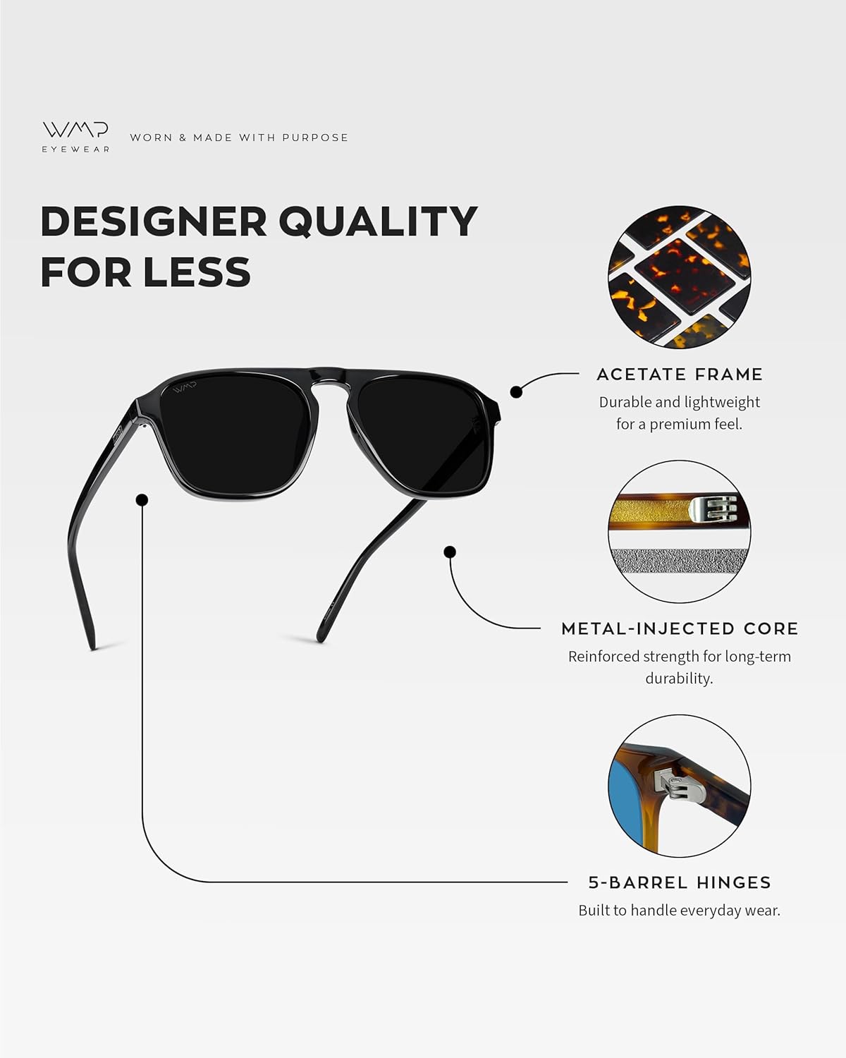 WearMe Pro Polarized Modern Aviator One-Bridge Square Mens Sunglasses - Image 6
