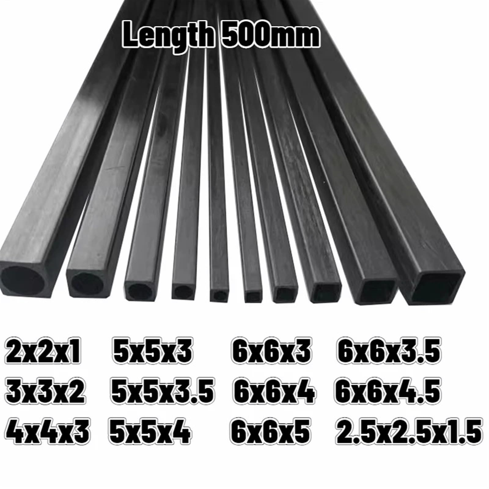 Kwadratowa rura z włókna węglowego | Kwadratowe rurki z włókna węglowego w wielu rozmiarach do dronów RC(6x6x3x500mm-4pcs)