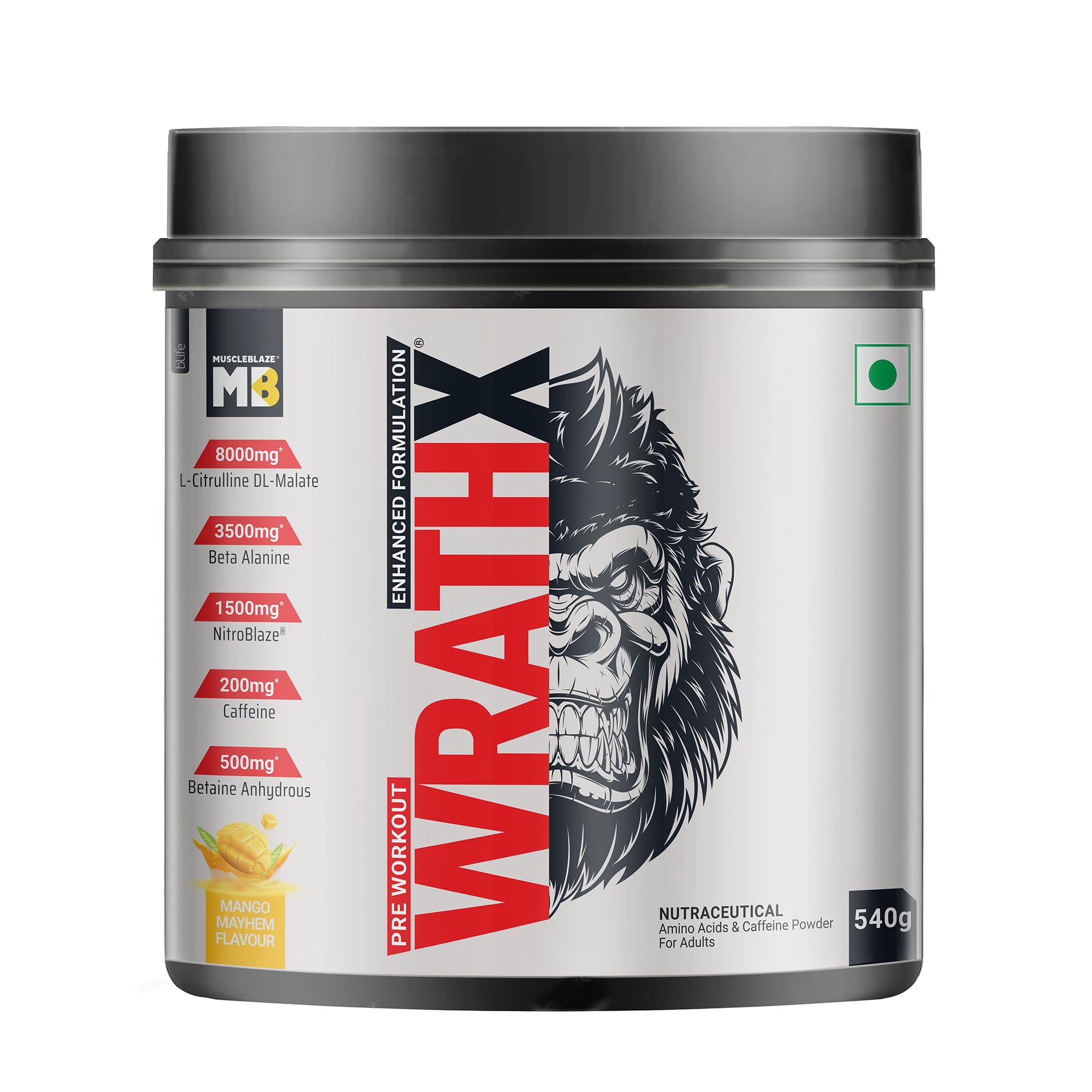 MuscleBlaze Pre Workout WrathX Powder, Natty Berries, 540g | 30 Servings — Amazon image 18