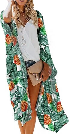 MayBuy Womens Summer Long Flowy Kimono Cardigans Boho Chiffon Beach Cover Up Tops