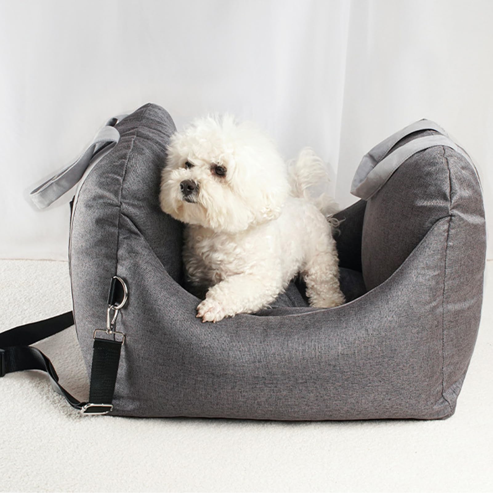 Asiento lavable para perros pequeños y pequeños, asiento de coche para perros pequeños/medianos, asiento para perros con cinturón de seguridad estable y bolsa de almacenamiento (gris claro)