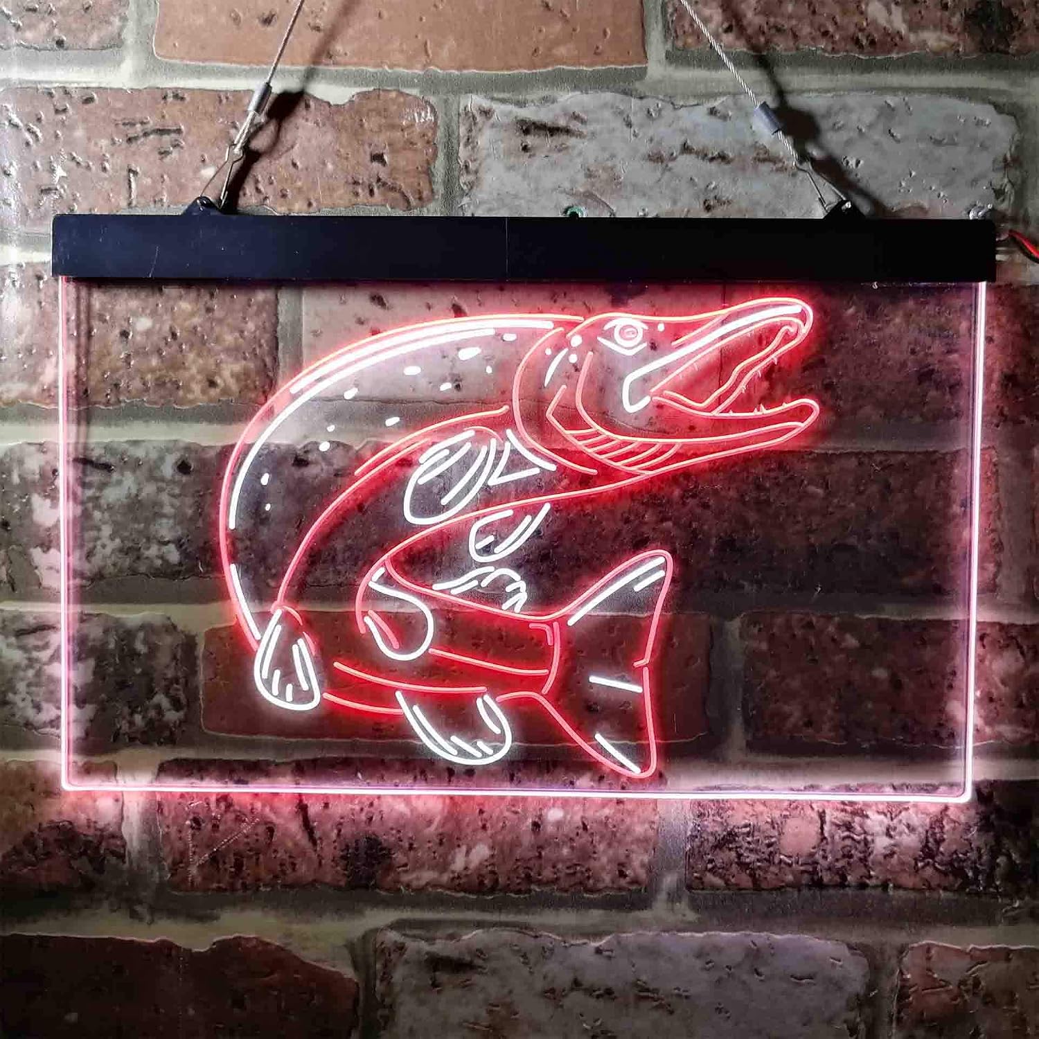 ADVPRO Pike Fish Cabin Game Room Dual Color LED Neon Sign White & Red 16 x 12 Inches st6s43-i3724-wr