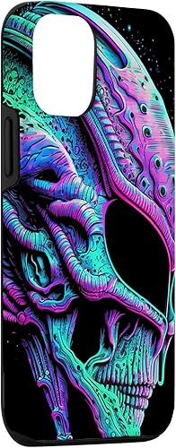 Miniatura 3 de iPhone 13 Pro Trippy Vaporwave Alien Head Skull Dripping Paint UFO Art Case