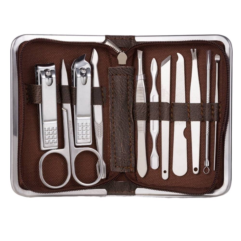 Ensemble de manucure avec pince à cuticules en acier inoxydable et kit coupe-ongles 11 pièces
