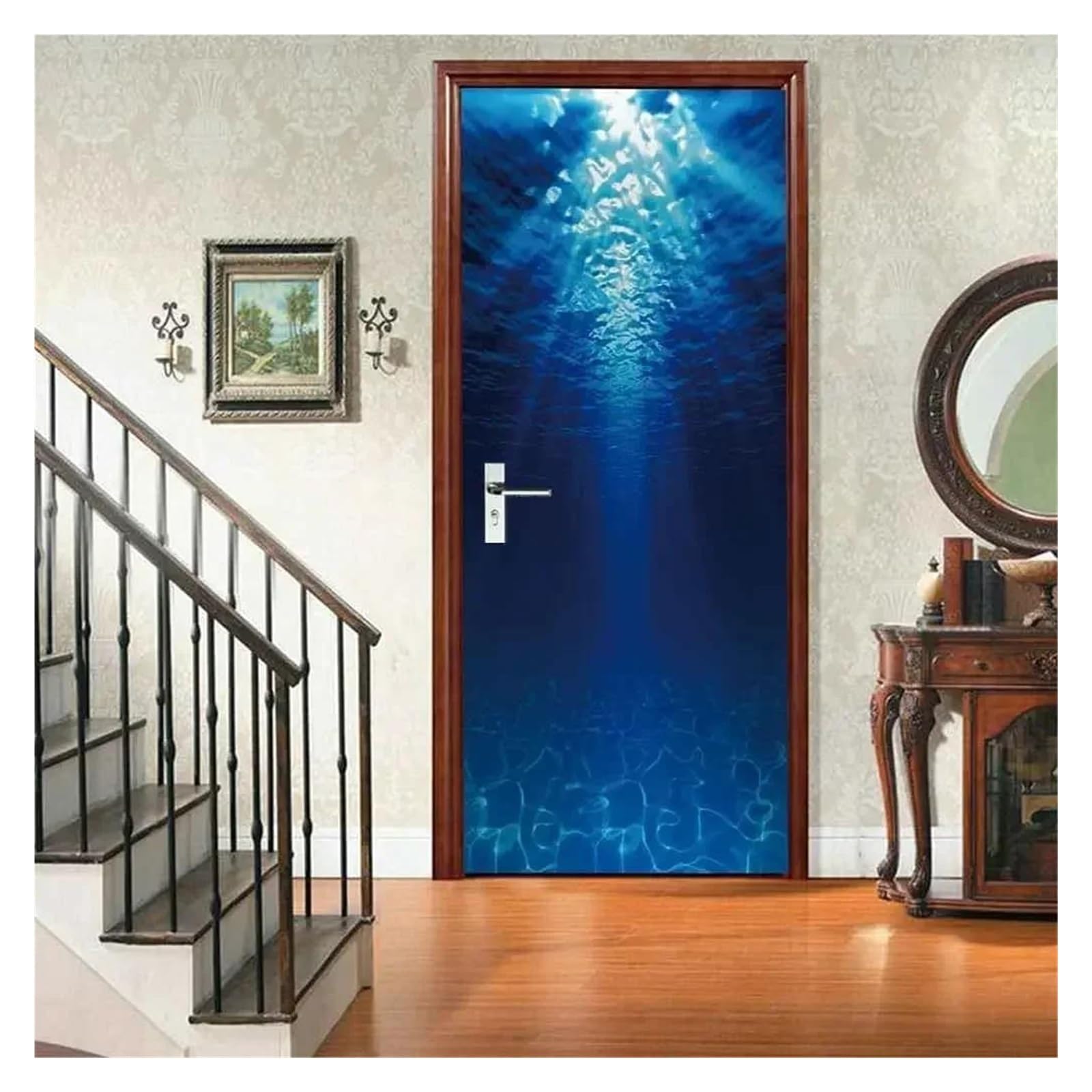 Autocollant de porte 3D bord de mer amovible pour masquer défauts