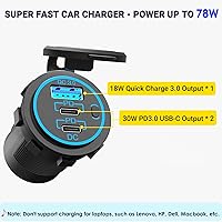 Vista 2 de USB C Car Charger Socket 12V USB Outlet 2 Pack,78W RV USB Outlet Dual 30W PD USB-C and 18W QC3.0 Car USB Port with Button Switch Waterproof for Car
