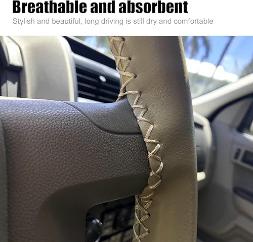 Miniatura 4 de Hawyet 1 funda para volante de automóvil, 14.9 pulgadas, protector elástico de cuero antideslizante para volante de vehículo con herramientas de