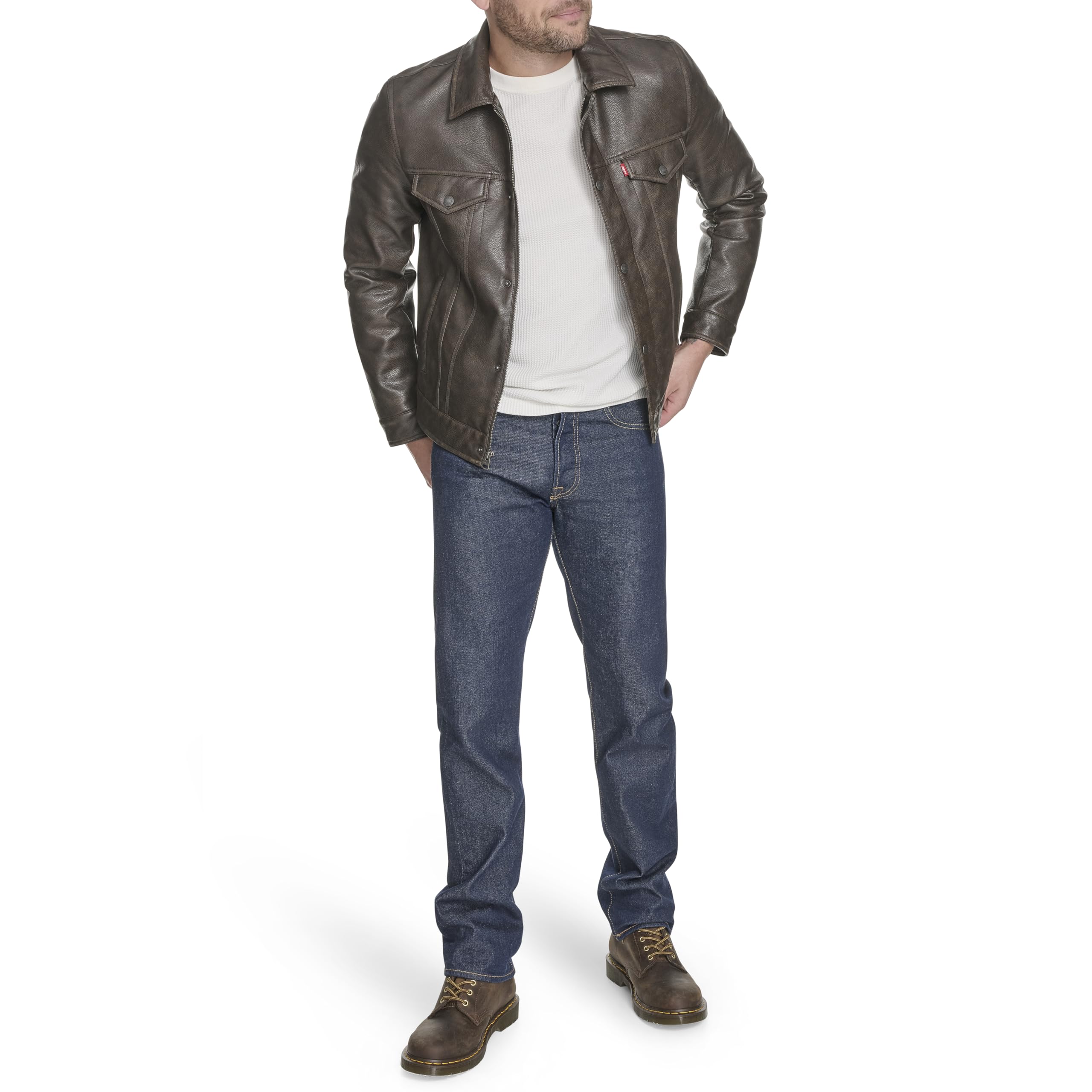 Levi's Faux Leather Sherpa Lined Trucker Jacket (Regular And Big And Tall Sizes) Chaqueta de cuero sinttico Hombre