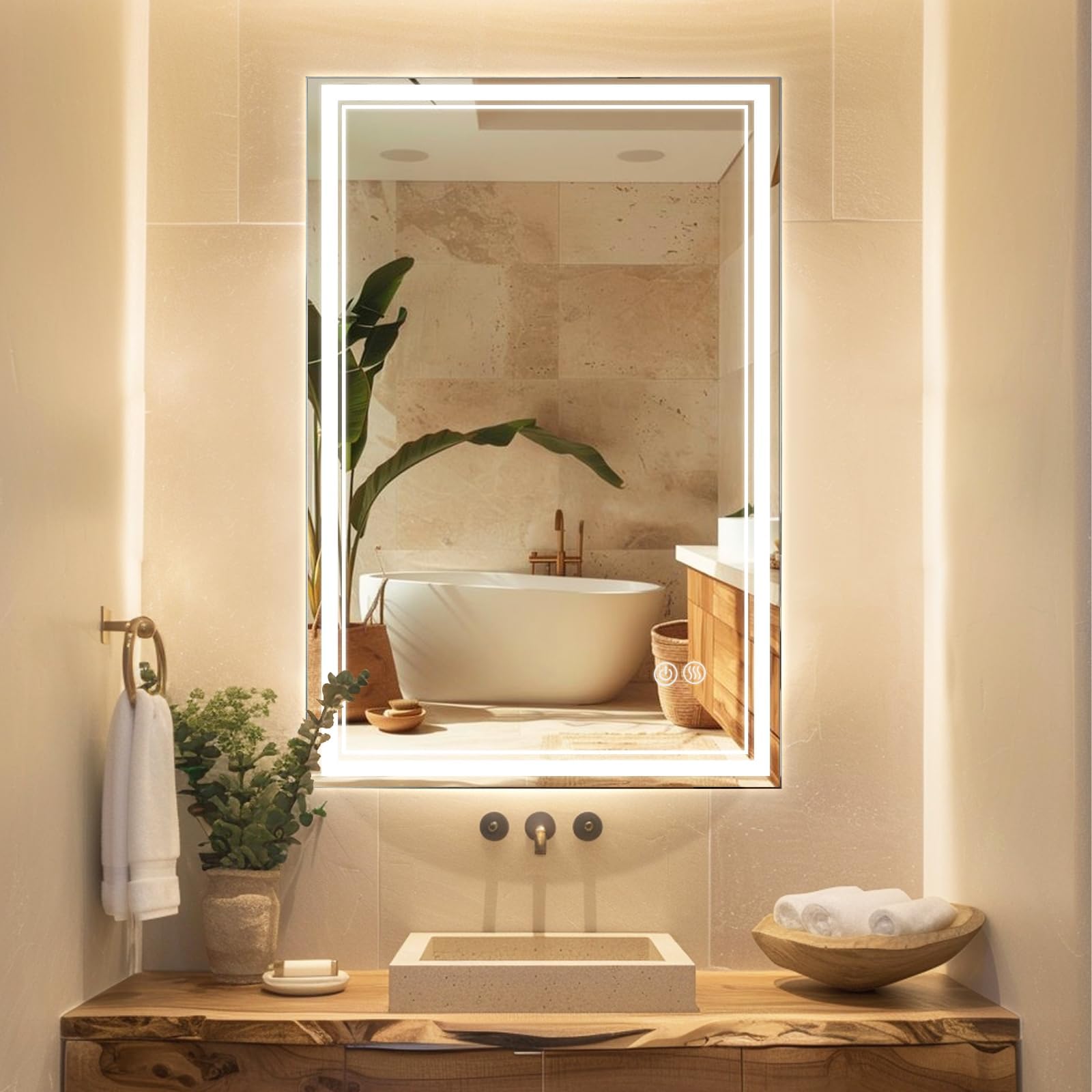 24'' x 36'' LED Bathroom Mirror with Backlit + Front 3 Colors Lights Mirrors Smart Wall-Mounted Bathroom Vanity Mirror with Light 3000K-6000K Premium Automatic Anti Fog (Vertical/Horizontal)