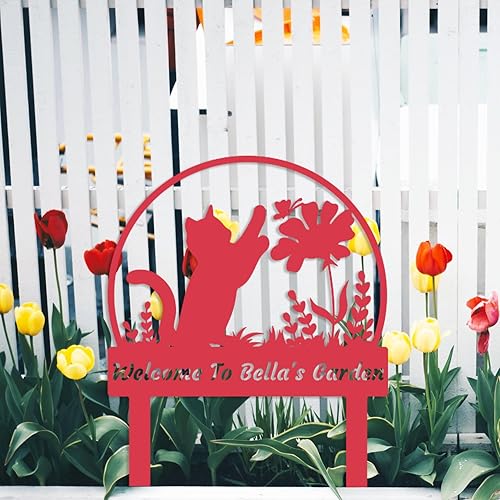 Miniatura 3 de Letrero personalizado con estaca de jardín de gato, letrero de jardín personalizado para gatos con estacas, diseño de flores de mariposa, letrero de