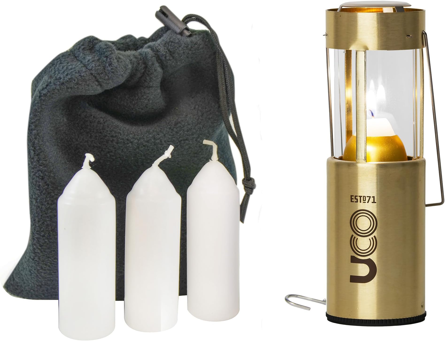 Original Brass Candle Lantern Value Pack with 3 Candles and Storage Bag