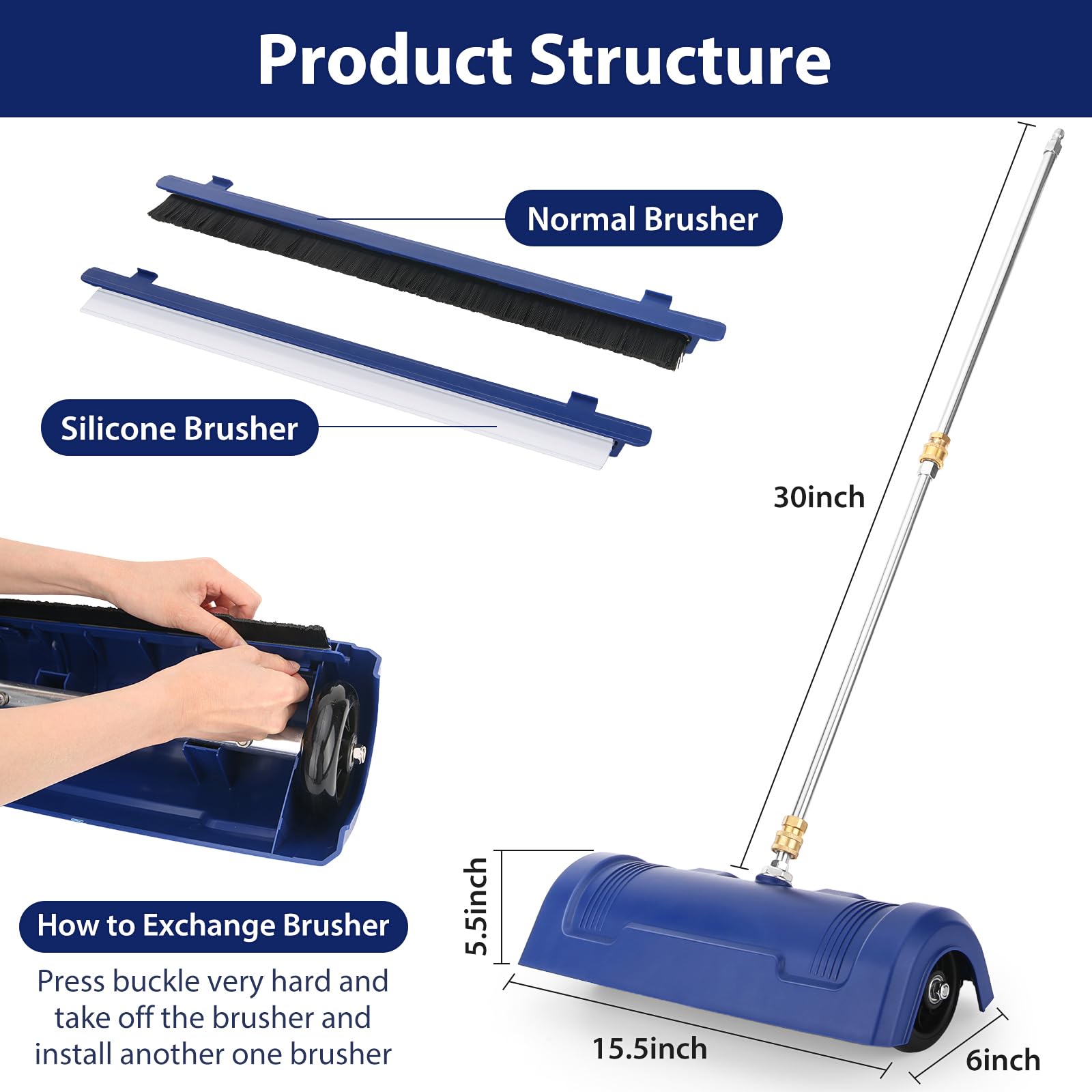 BlumWay Limpiador de superficies de lavado a presión de 15 pulgadas, 1200-4000 PSI con cepillo intercambiable, material resistente, enchufe rápido de 1/4 pulgadas, 2 x 15 varitas extendidas, boquilla