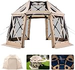 VEVOR Pop Up Gazebo Tent, Pop-Up Screen Tent 6 Sided Canopy Sun Shelter with 6 Removable Privacy Wind Cloths & Mesh Windows, 12.5x12.5FT Quick Set Screen with Mosquito Netting, Brown