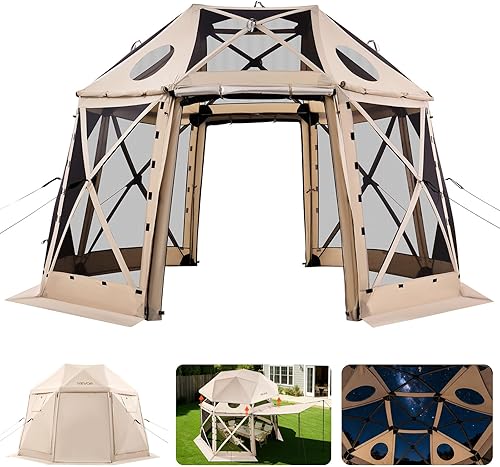 Miniatura 21 de VEVOR Gazebo Emergente con Pantalla de 6 Lados, Refugio Solar con 6 Telas de Privacidad Removibles contra el Viento y Ventanas de Malla, Carpa
