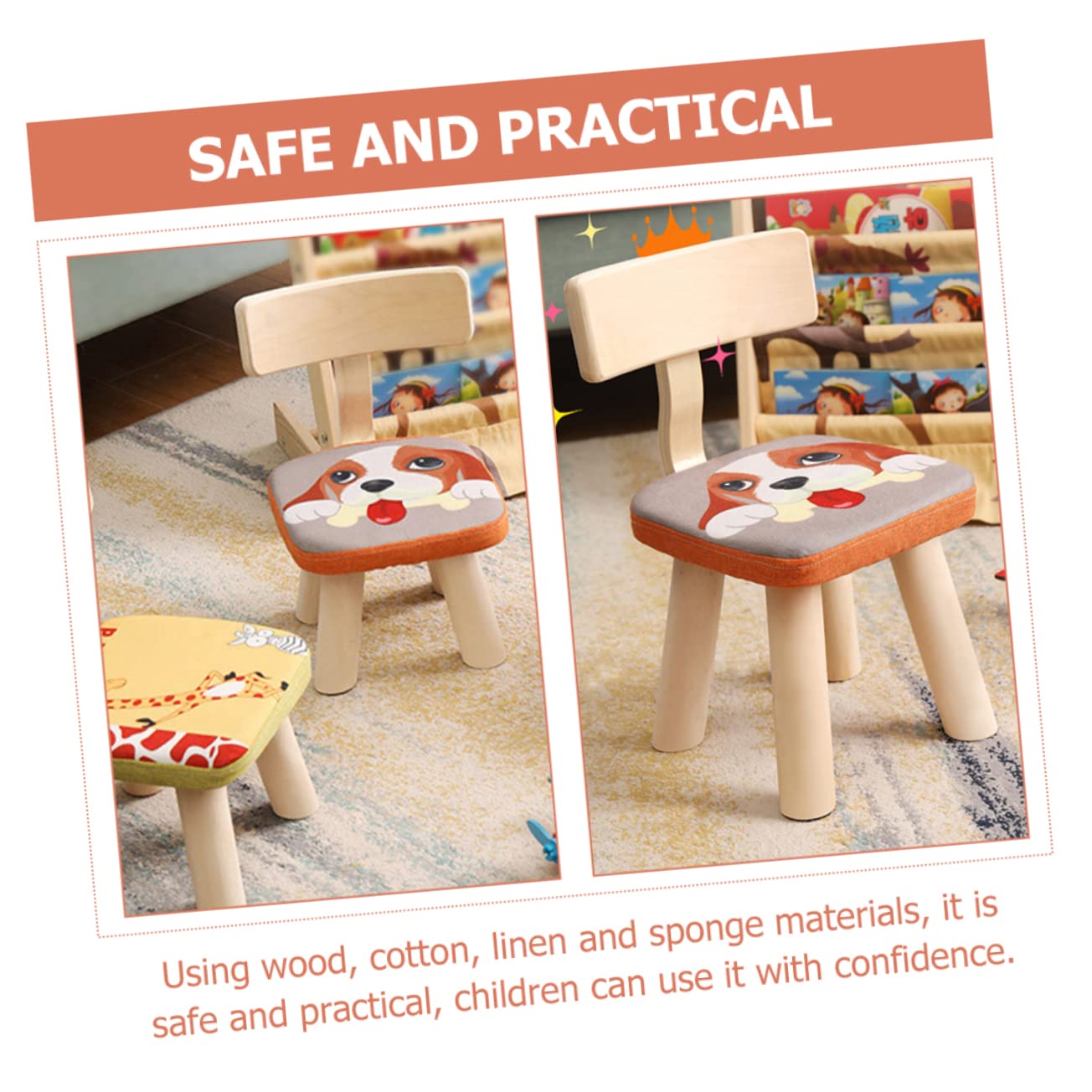 SEWOART Back Stool with Puppy Pattern Sturdy Fall Design for Removable Washable Cover for Bedroom and Kindergarten Safe Construction