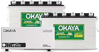 Okaya Inverter with Two Battery Combo for Home,Office & Shops|ATSW 1900 24V Pure Sine Wave Inverter 1650VA with OPSJT19048... Price In India
