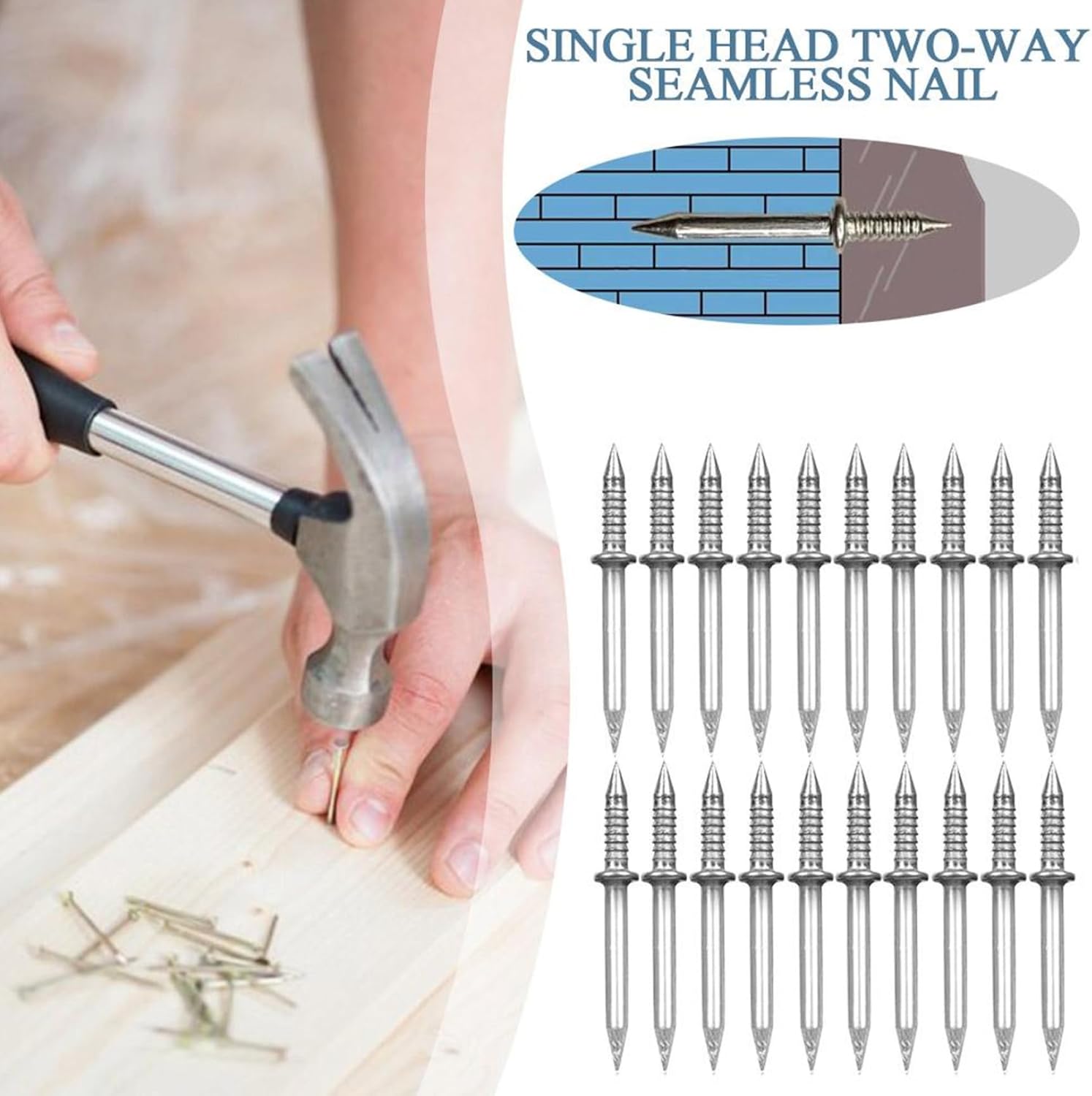 Masonry Nails Double-Headed Nails 200PCS Hidden Traceless Sheep Horn Skirting Thread Seamless Nail Rustproof Masonry Nails Panel Pins Wall Nails for Skirting Lines Wood Veneer