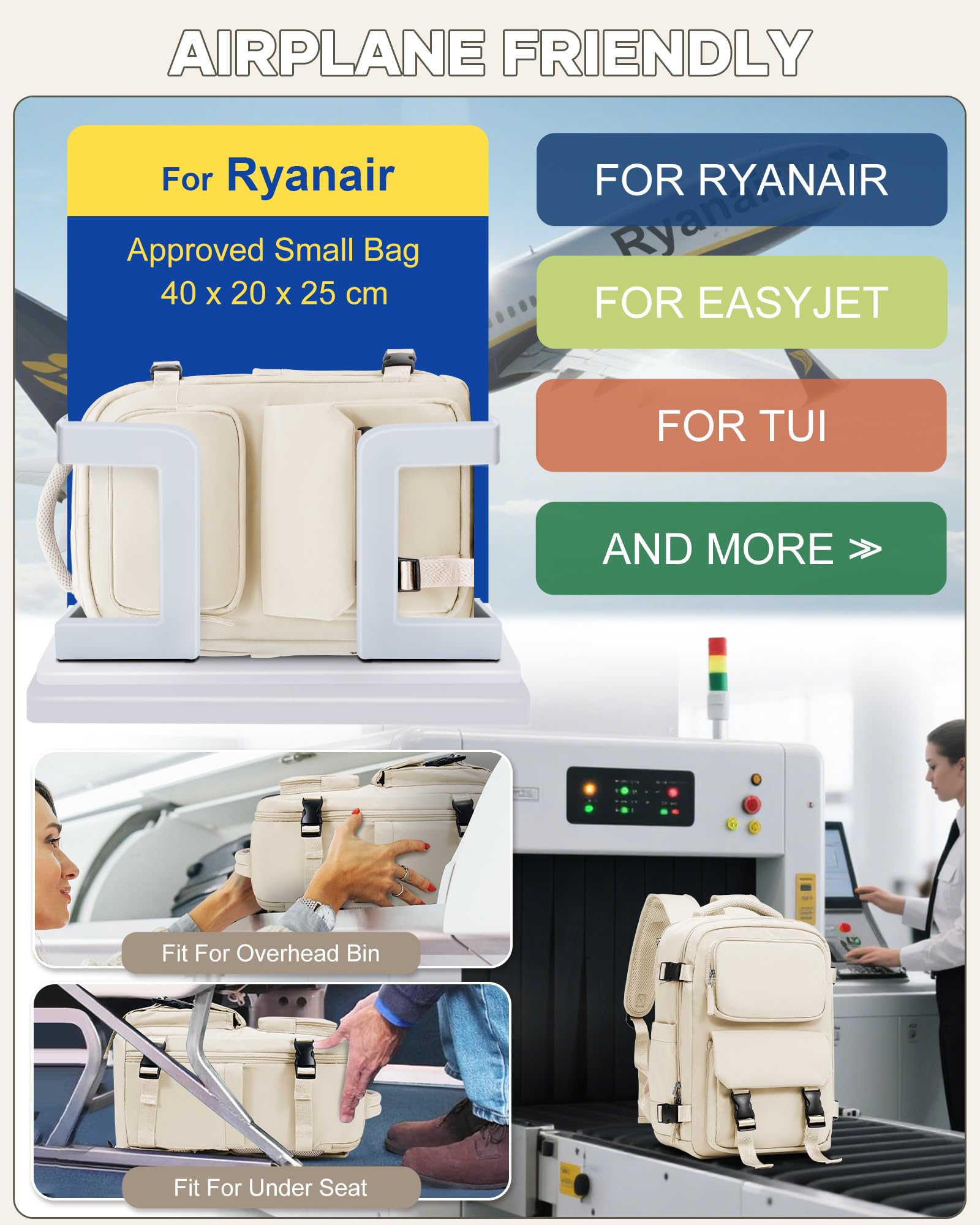 SZLX Plecak Próżniowy Bagaż Podręczny Dla Kobiet, Plecak Z Poduszką i Systemem Próżniowym Do Podróży, Plecak Podróżny Ryanair W Rozmiarze Kabinowym Z Pompką, Wodoodporna Walizka Próżniowa Dla Mężczyzn