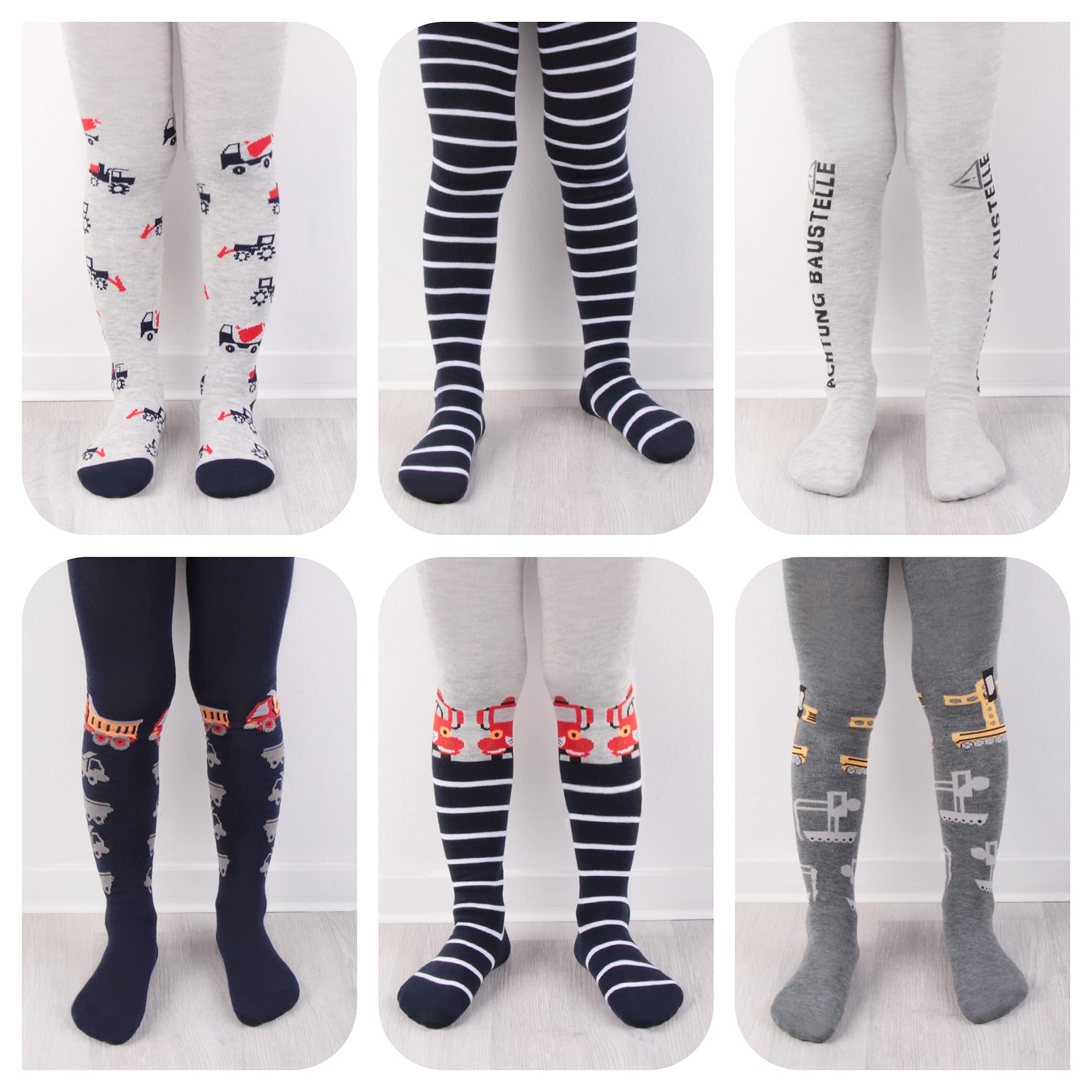 L&K-II 6er Collant per bambini ragazzi collant in maglia multicolore con righe e motivi dinosauri 2734